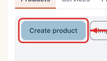 The “Create product” button above the list