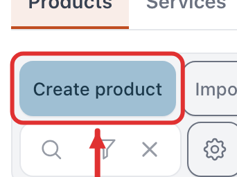 The “Create product” button above the list