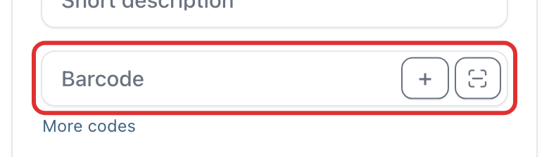 The “Barcode” field with two buttons on the right